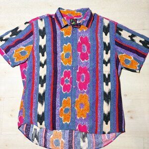 Rare Vintage Jams World Abstract Floral & Striped Button-Up Shirt Size L